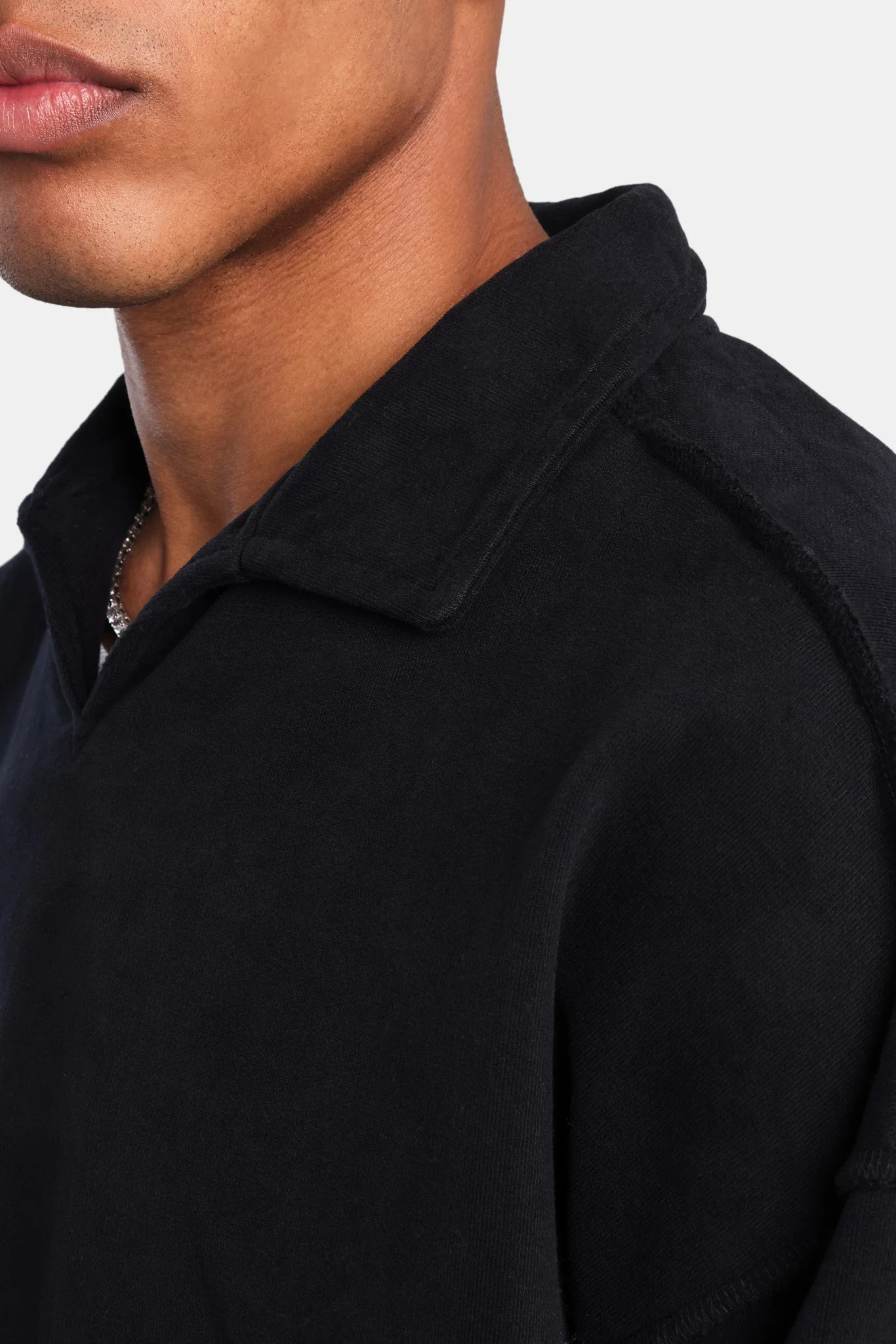 Long Sleeve Collared Sweatshirt - Black - Image 5