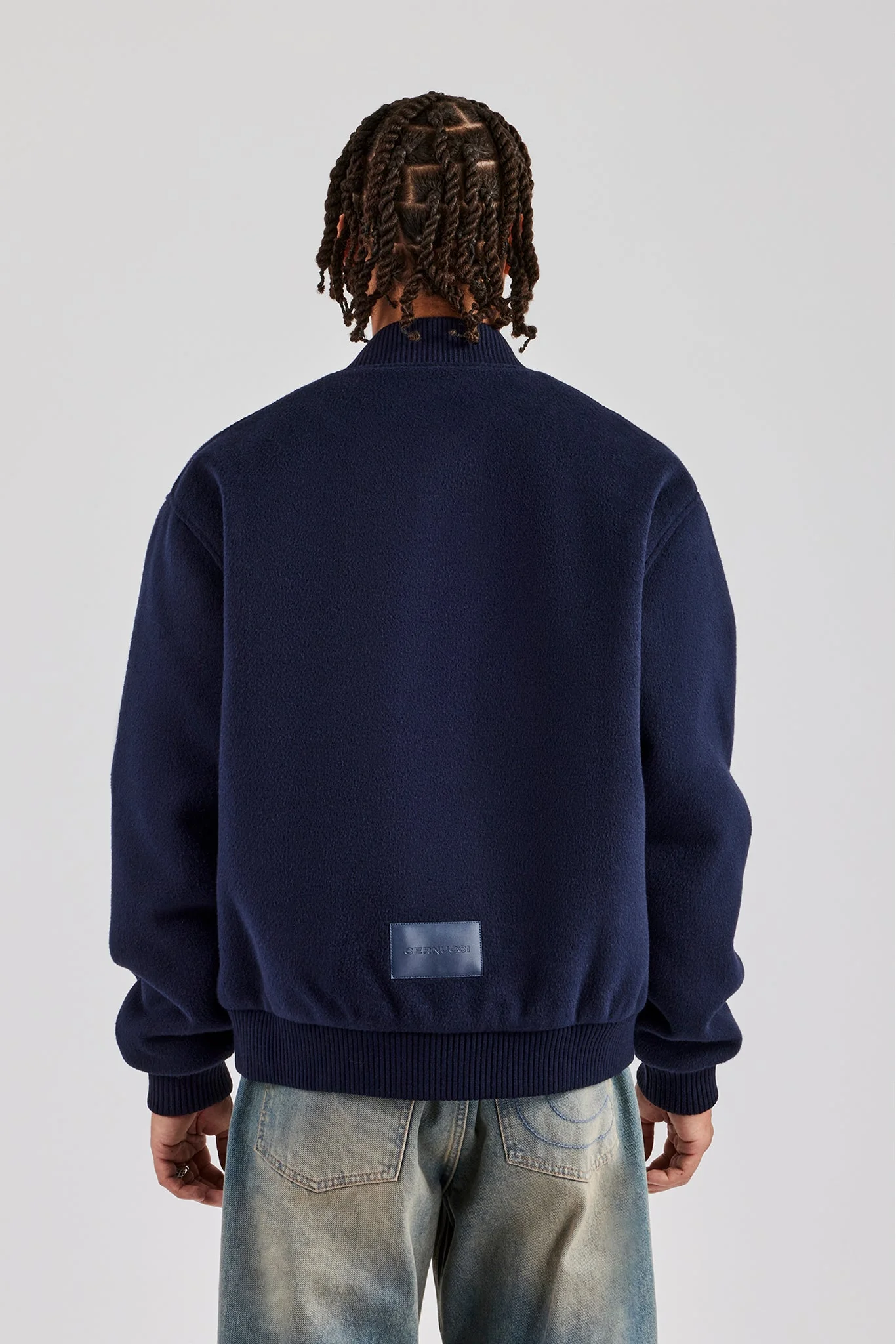 Melton Embroidered Bomber Jacket - Navy Blue - Image 4