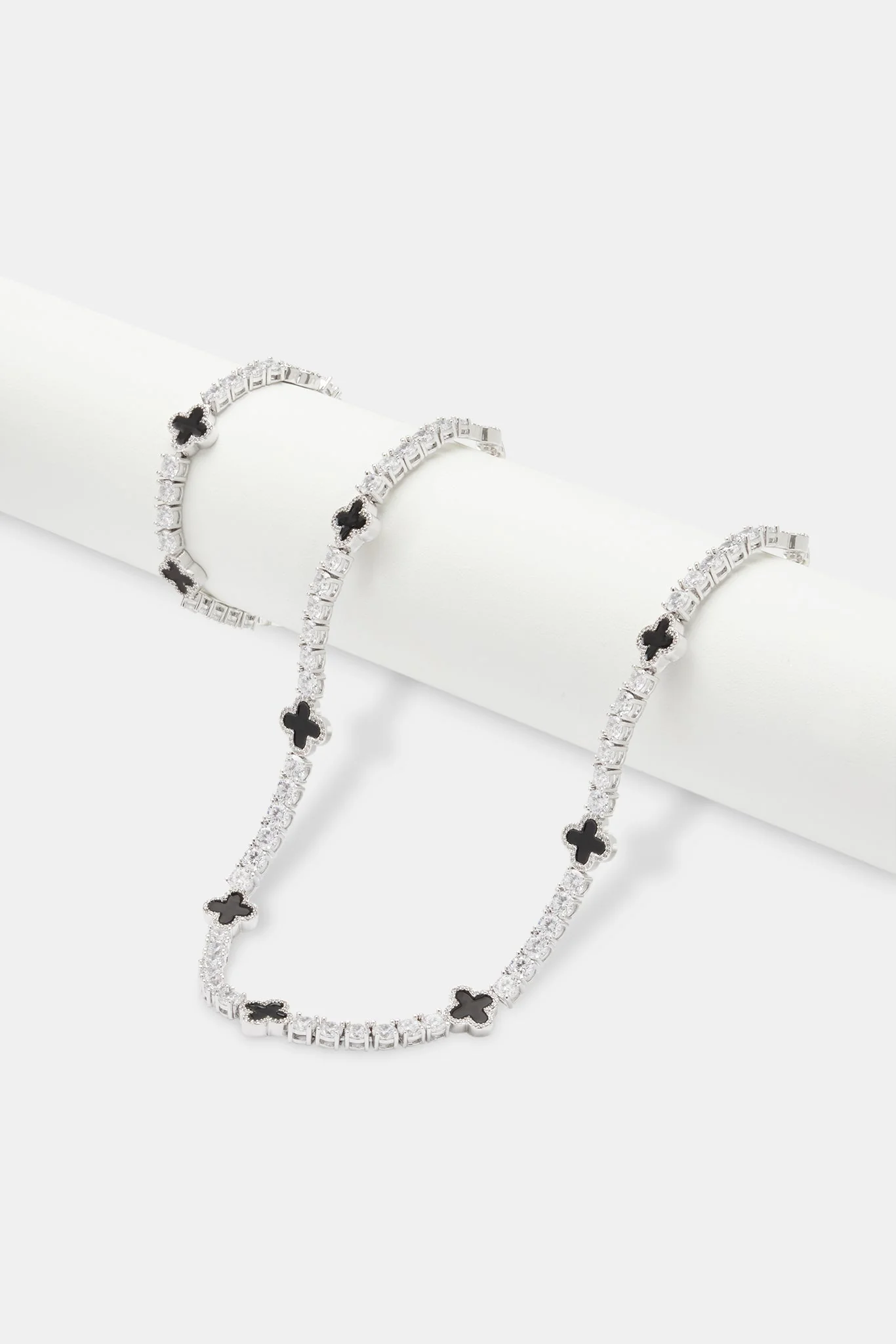 Mens Black Motif Tennis Chain + Bracelet - White - 5mm - Image 2