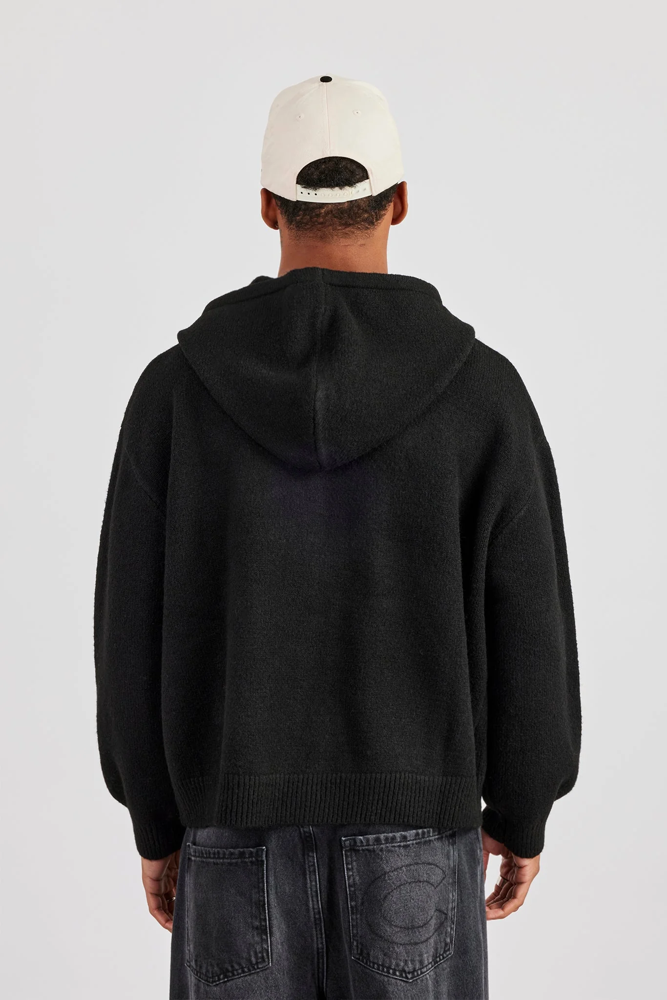 Mens C Knitted Zip Through Hoodie - Black - Image 4