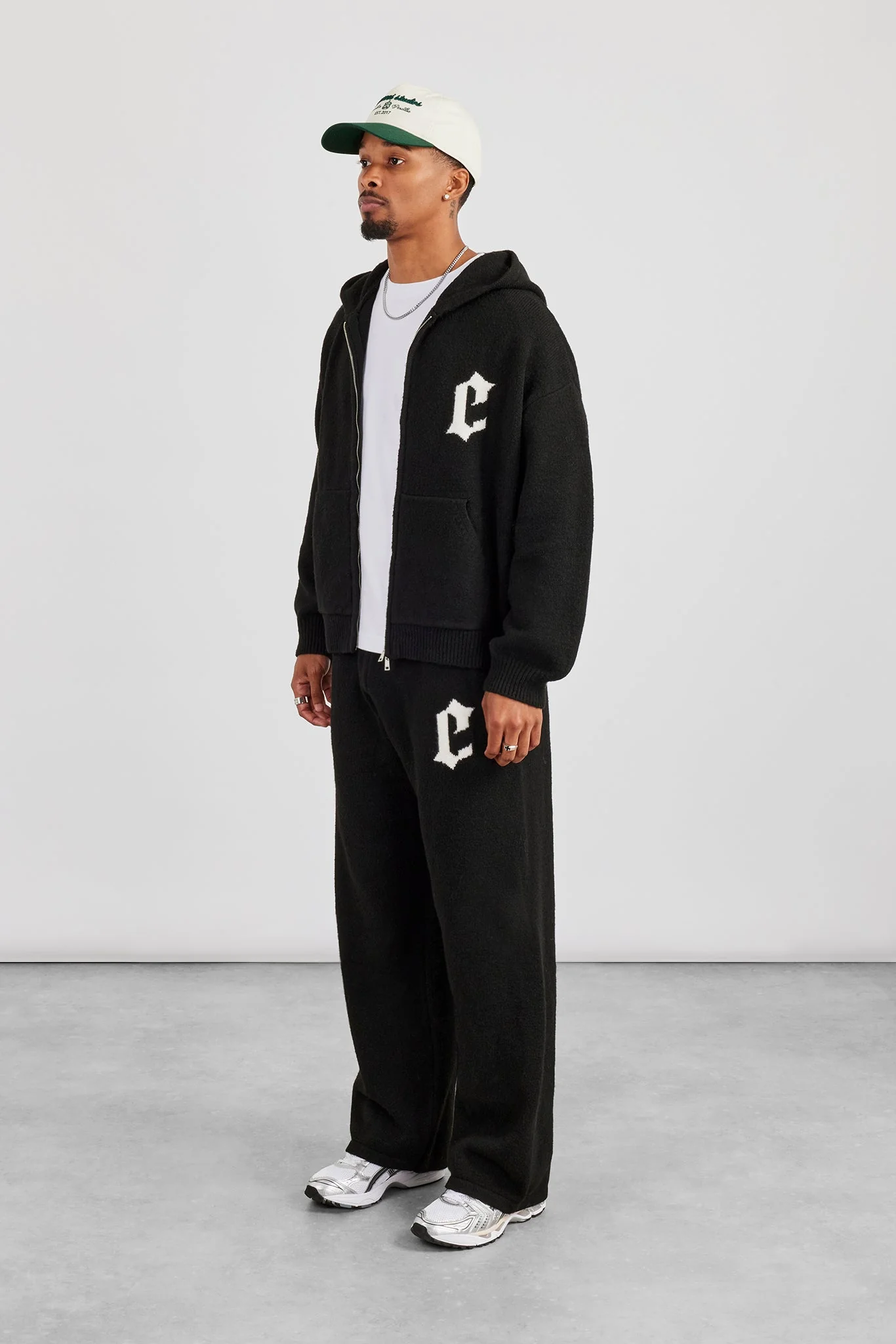 Mens C Knitted Zip Through Hoodie & Jogger - Black - Image 4