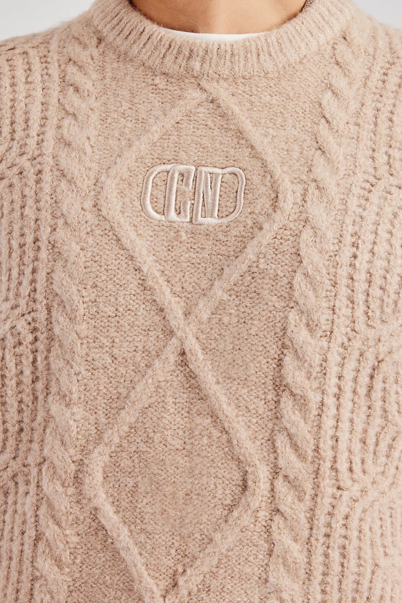 Mens Cable Knit Vest - Stone - Image 2