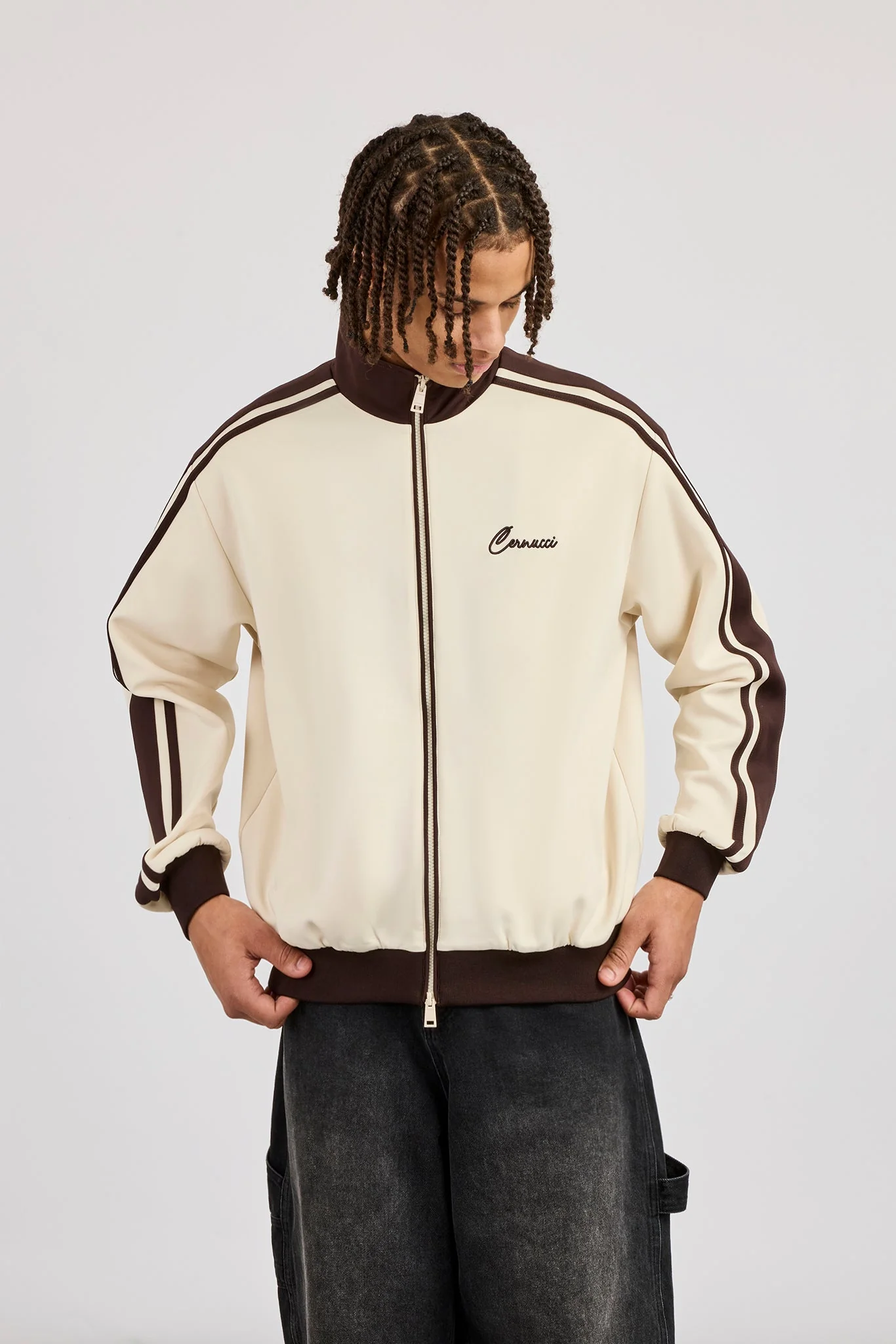 Mens Contrast Detail Track Top - Off White - Image 2