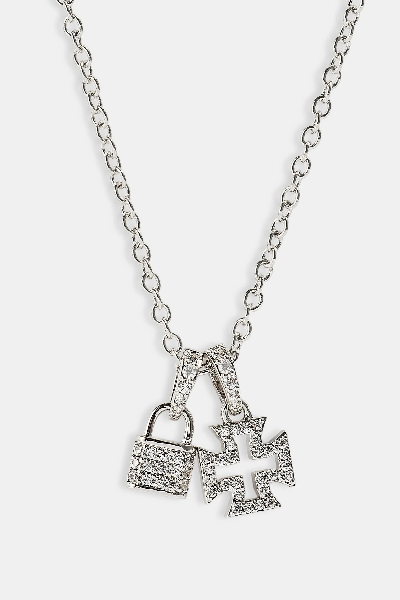 Mens Iced Padlock & Motif Necklace - 15mm - White - Image 2