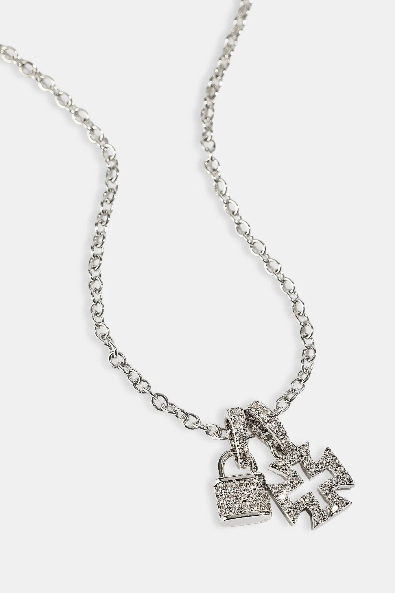 Mens Iced Padlock & Motif Necklace - 15mm - White - Image 3