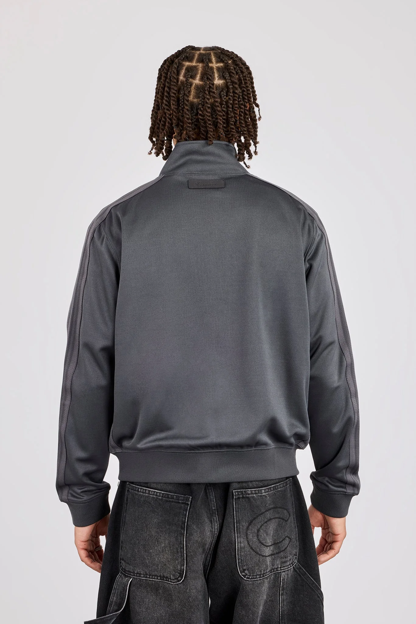 Mens Regular Poly Smooth Taping Track Top - Charcoal - Image 4