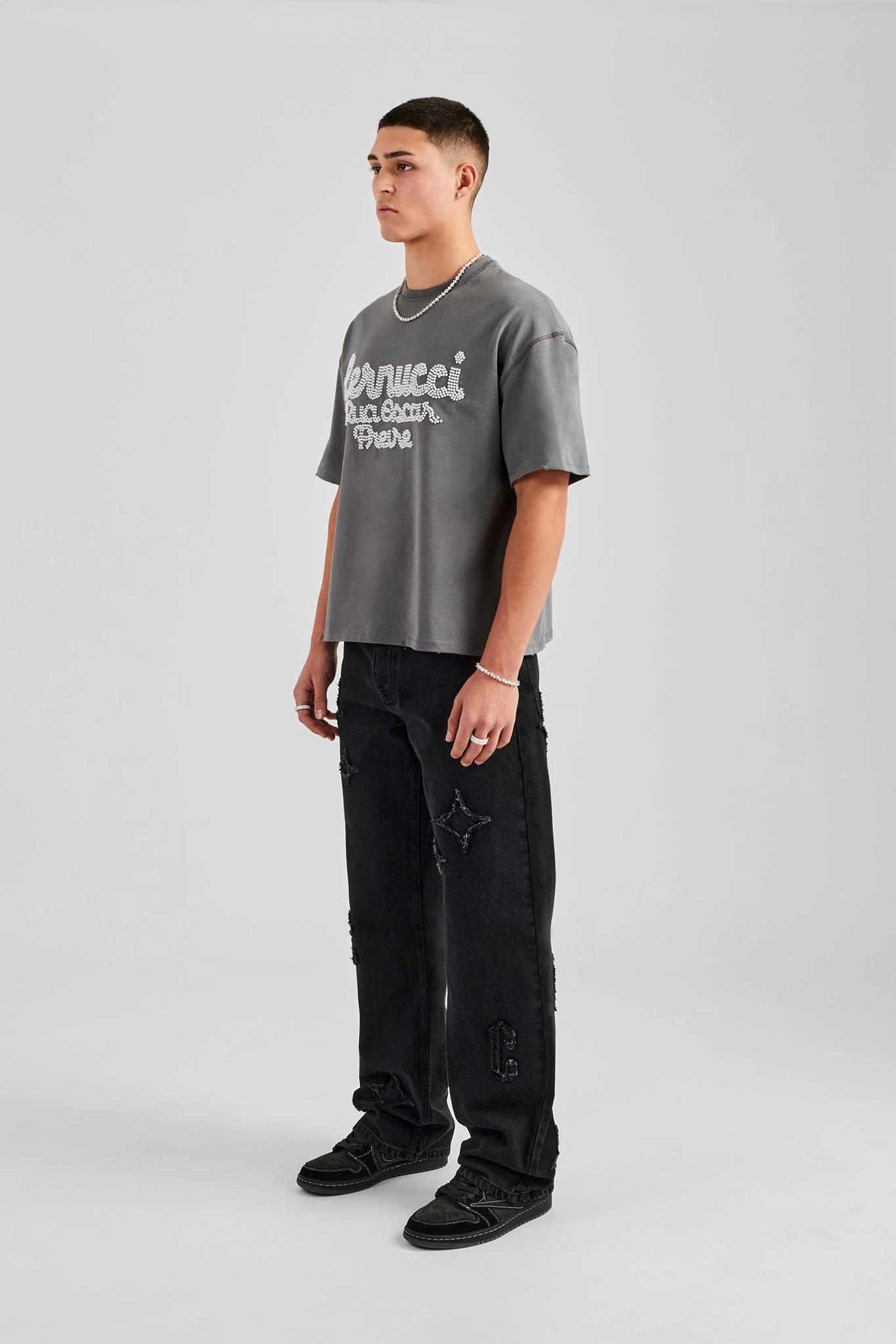 Mens Relaxed Fit Applique Denim Jean - Washed Black - Image 2