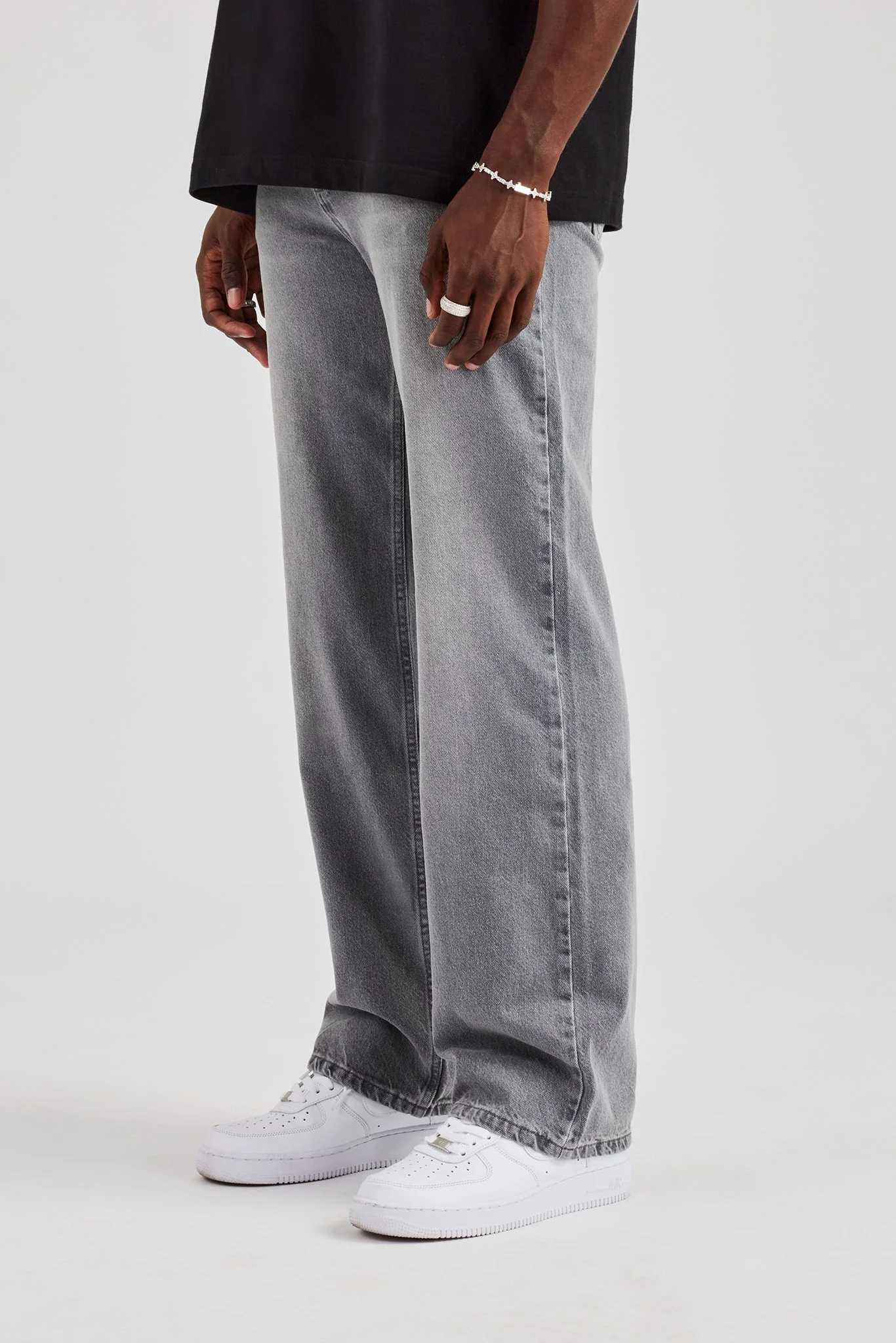 Mens Relaxed Fit Jeans - Washed Grey - Image 3