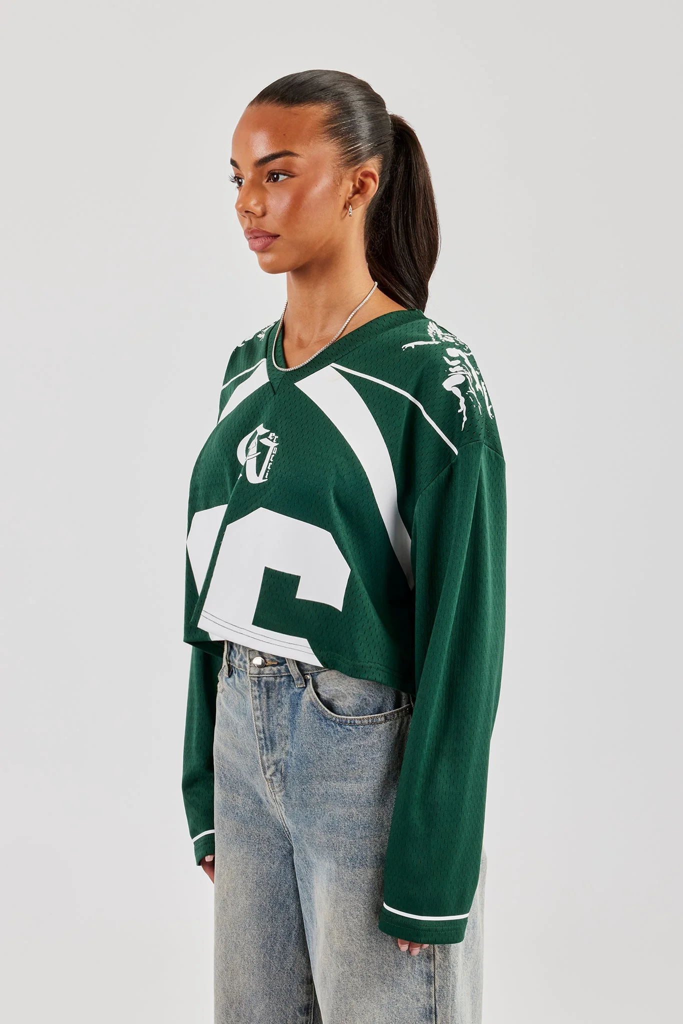 Mesh Cropped 86 Long Sleeve Top - Forest Green - Image 2