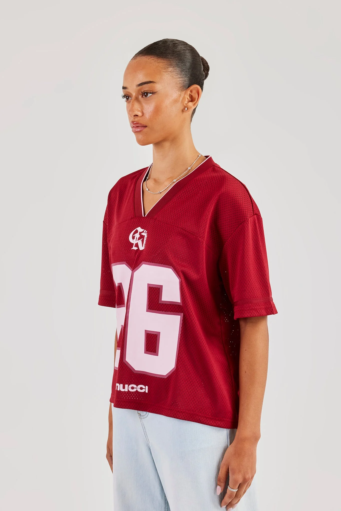 Mesh Woven Tab Football Top - Berry - Image 2