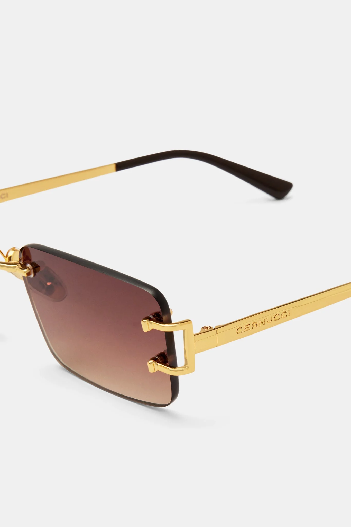 Metal Rectangle Lense Sunglasses - Brown - Image 3