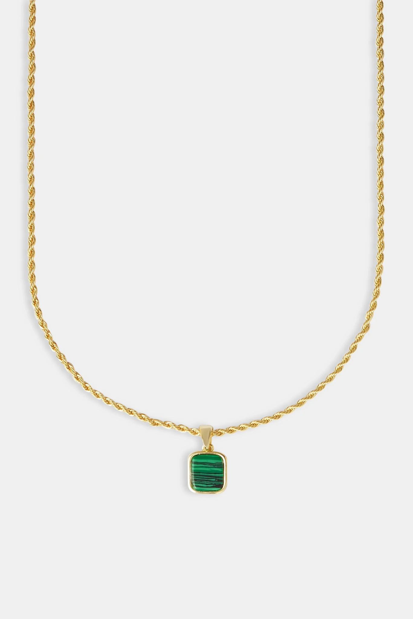 Micro Green Malachite Rope Necklace - 12mm - Gold - Image 2