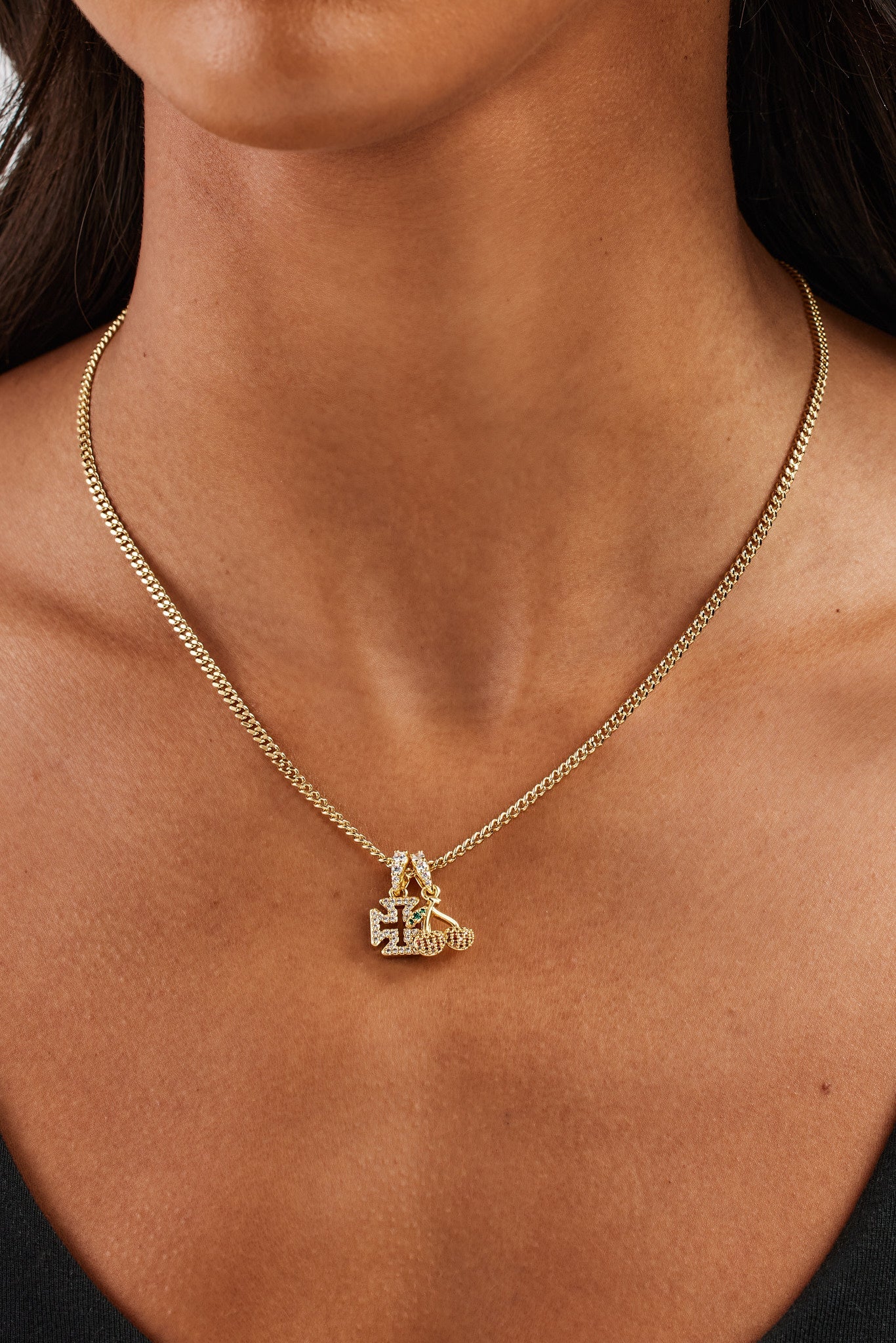 Micro Iced Cross & Cherry Necklace - 10mm - Image 2