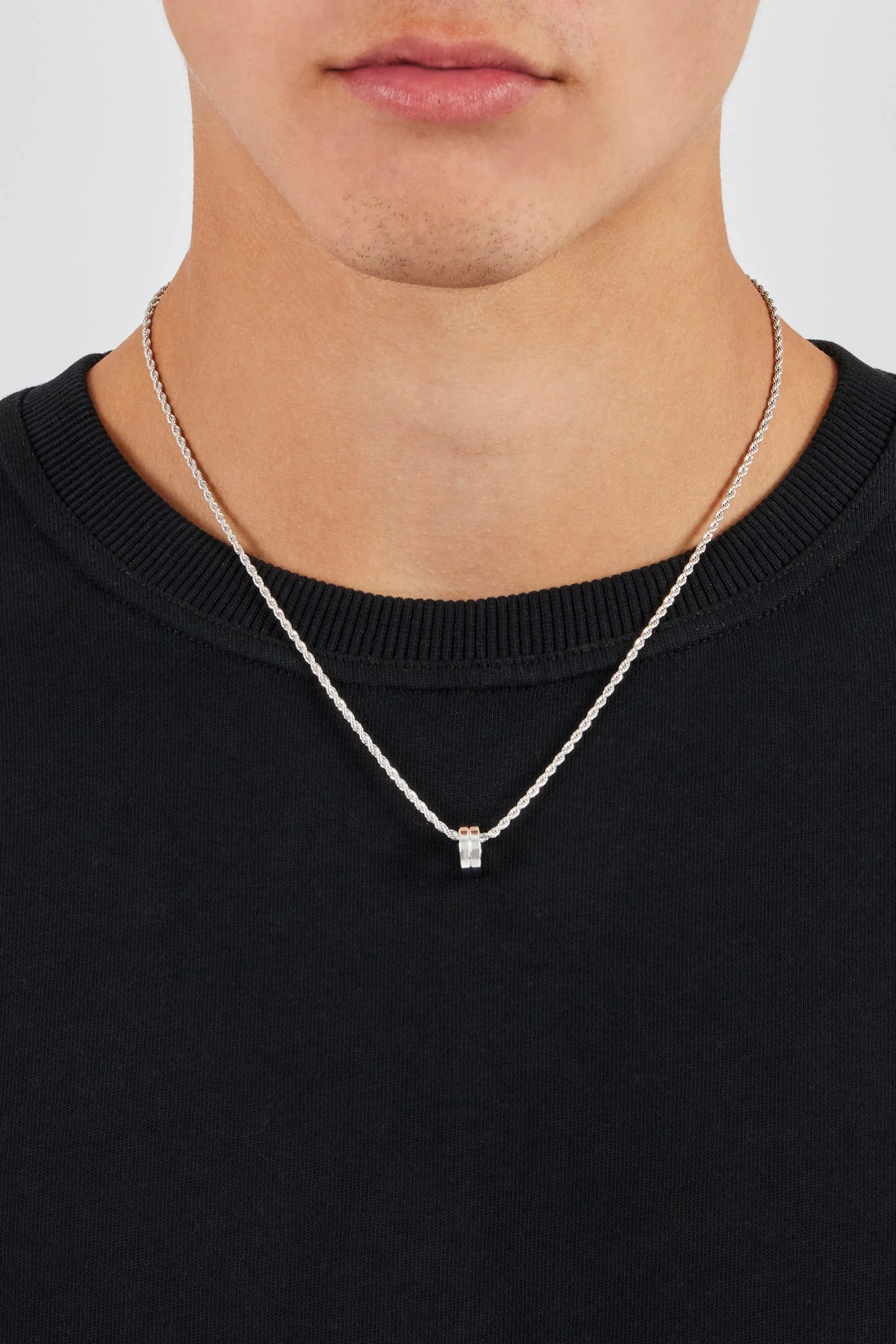 Micro Polished Double Ring Pendant Necklace - 12mm