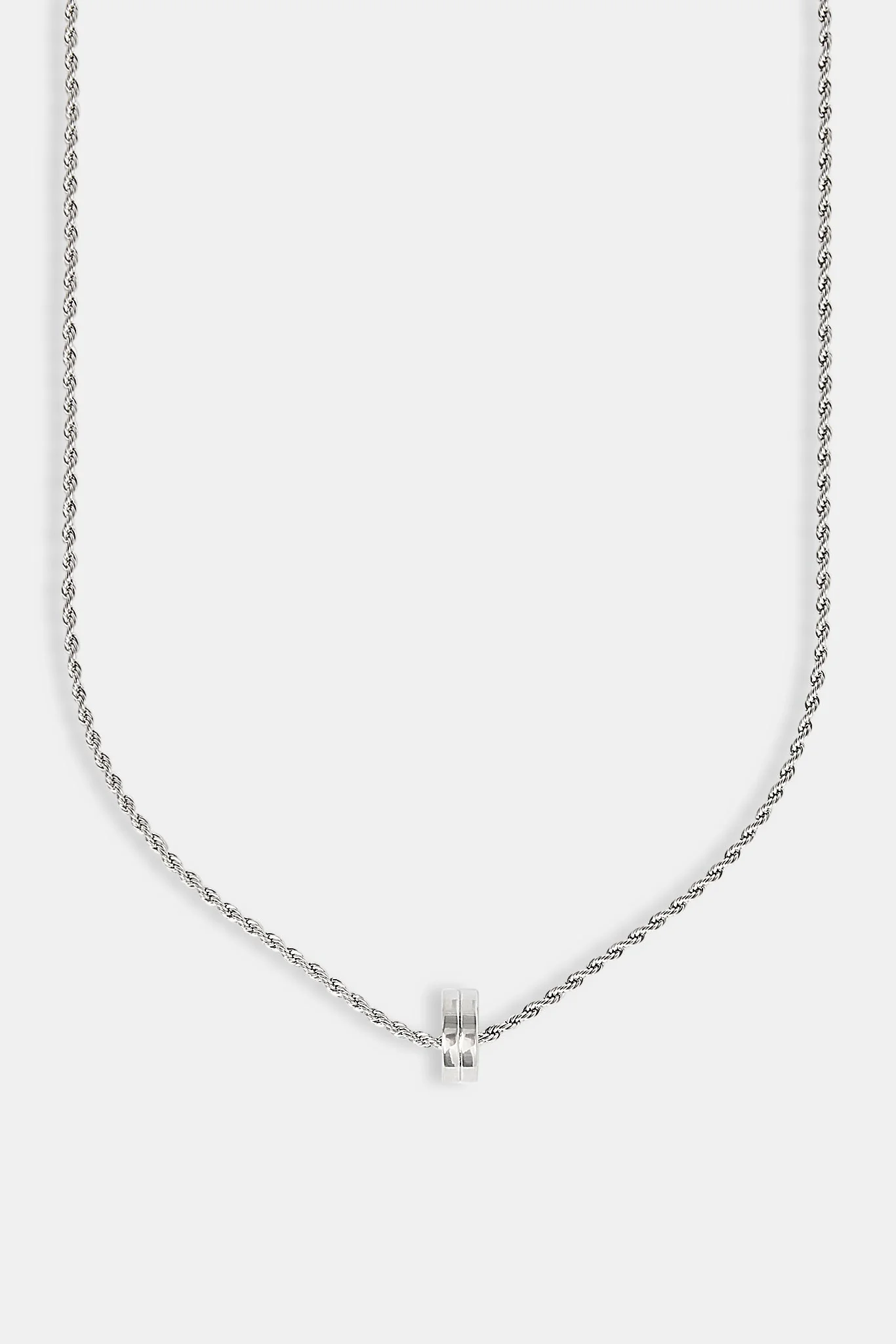 Micro Polished Double Ring Pendant Necklace - 12mm - Image 2