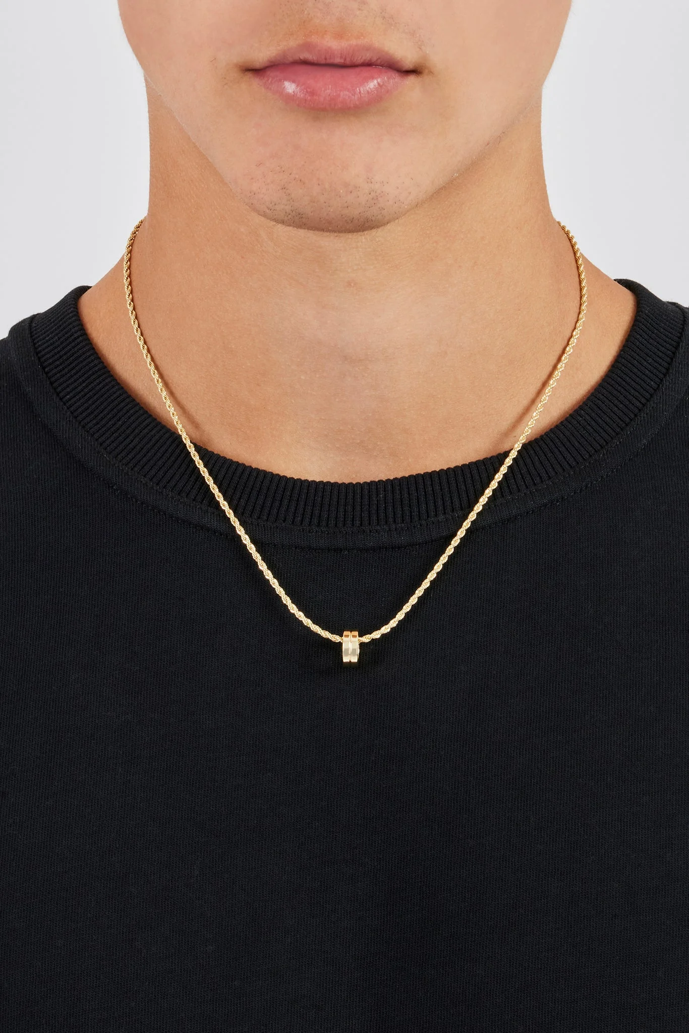Micro Polished Double Ring Pendant Necklace - 12mm - Gold