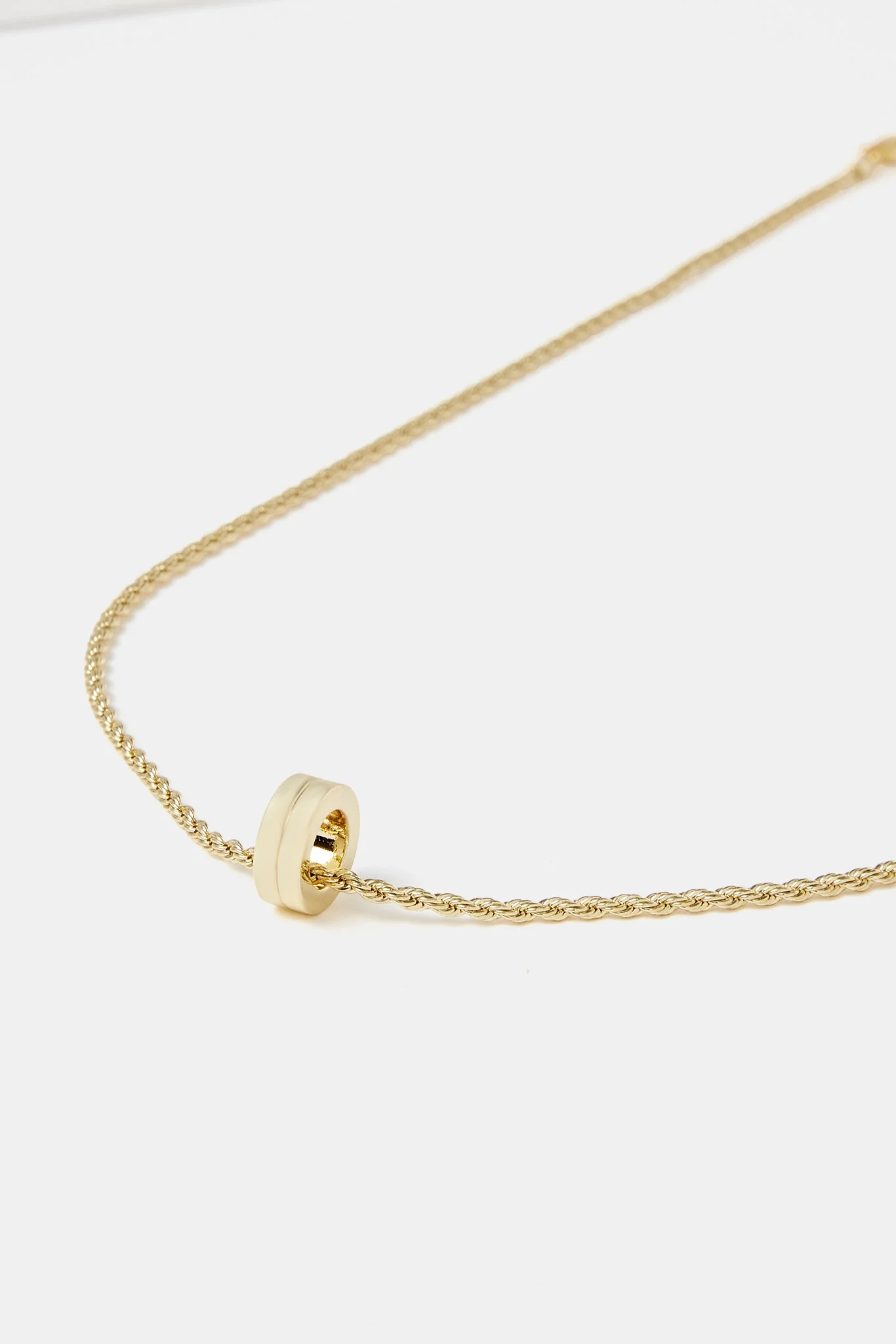 Micro Polished Double Ring Pendant Necklace - 12mm - Gold - Image 2