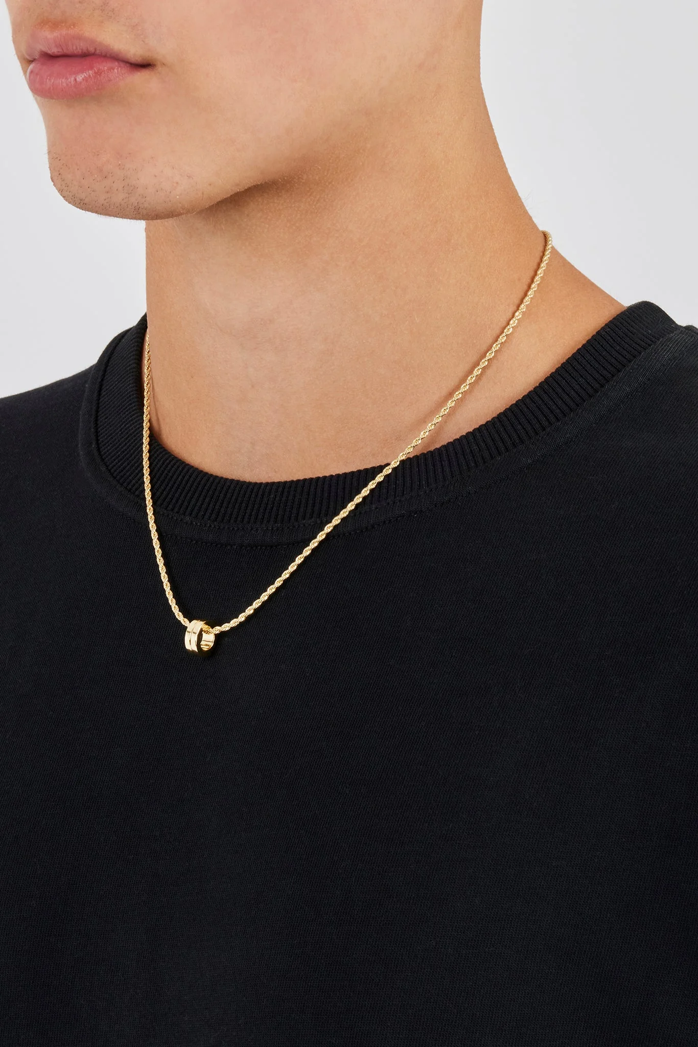 Micro Polished Double Ring Pendant Necklace - 12mm - Gold - Image 4