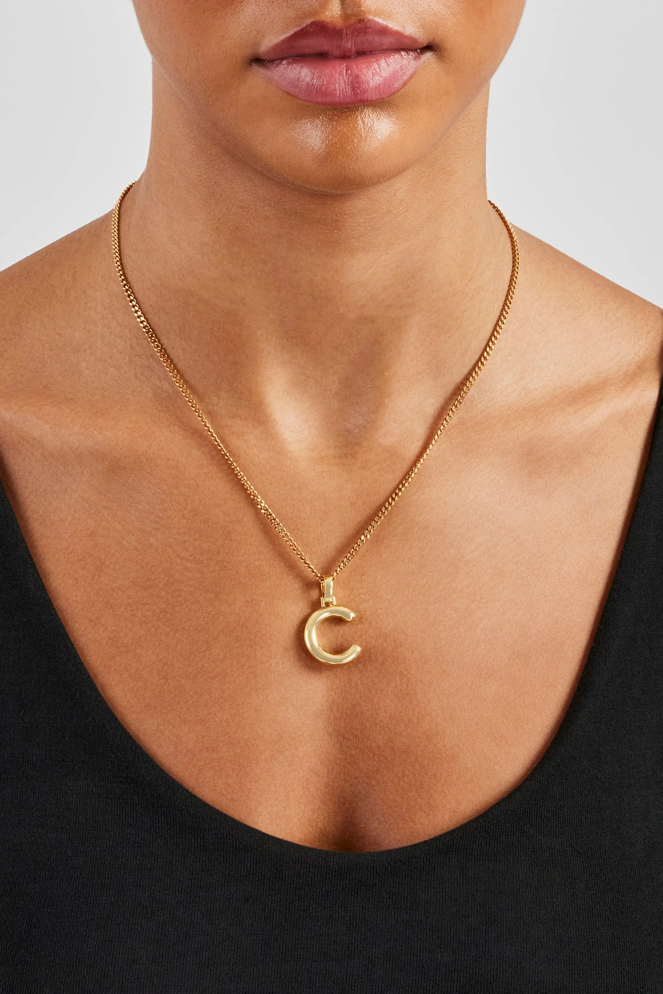 Mini Polished Balloon Letter Pendant & 3mm Micro Cuban Chain - Gold - Image 3