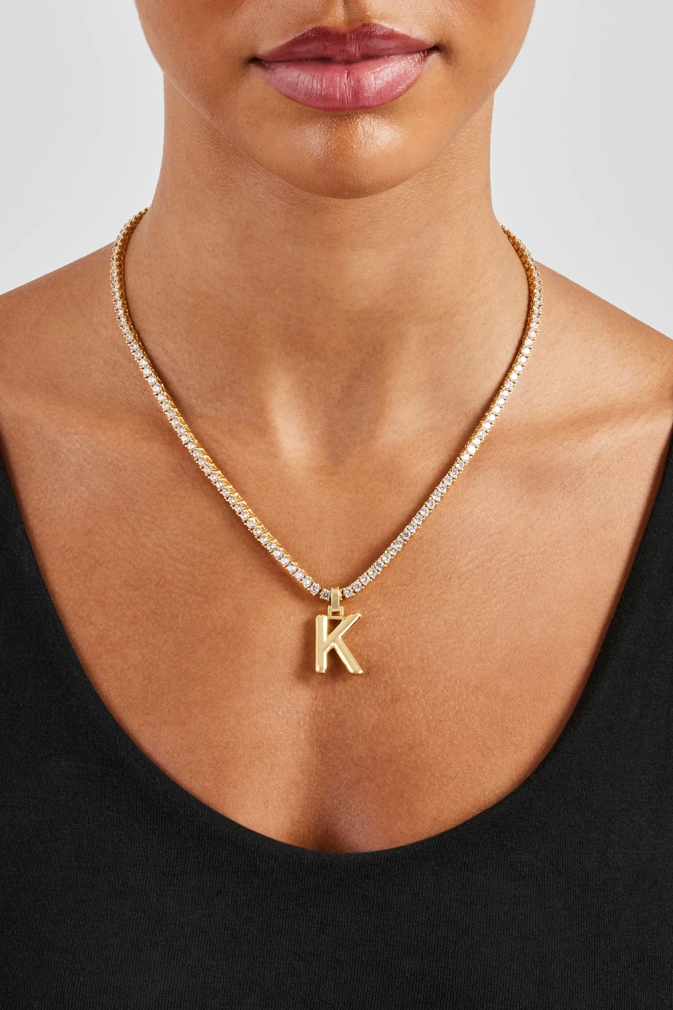Mini Polished Balloon Letter Pendant & 3mm Tennis Chain - Gold - Image 7