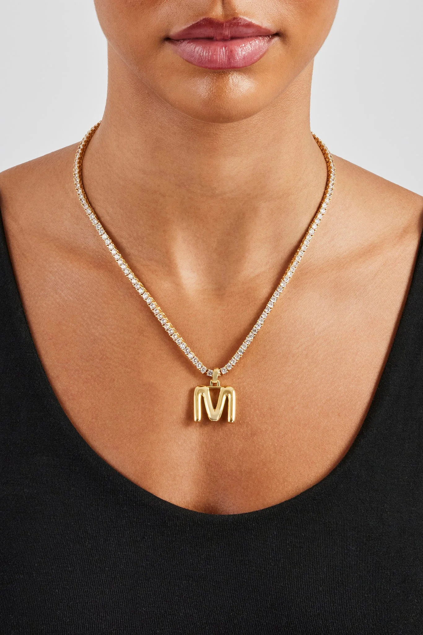 Mini Polished Balloon Letter Pendant & 3mm Tennis Chain - Gold - Image 9