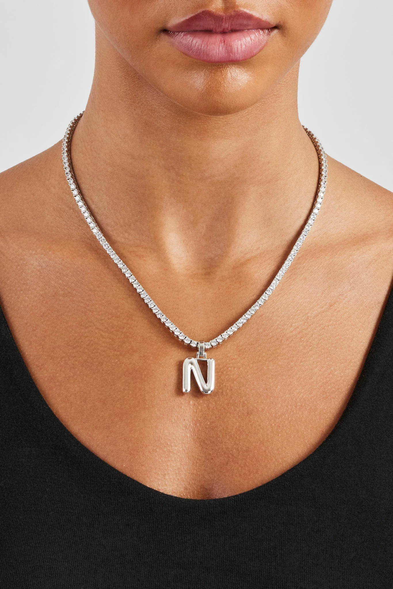 Mini Polished Balloon Letter Pendant & 3mm Tennis Chain - White - Image 10