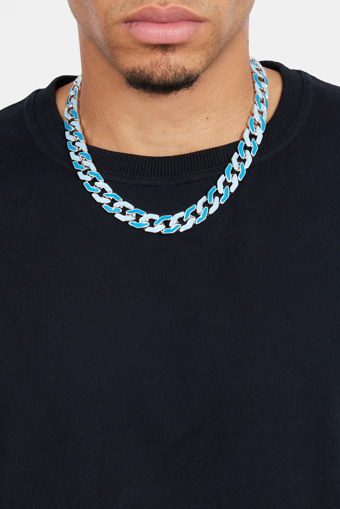 Mixed Blue Enamel And Polished Cuban Chain - Image 2