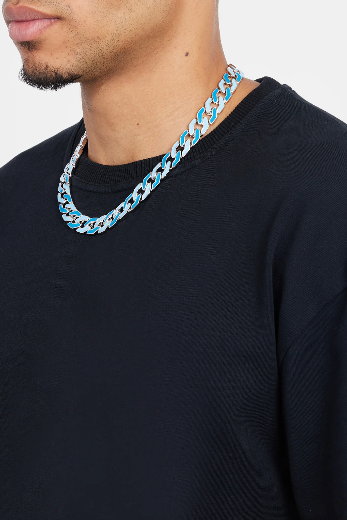 Mixed Blue Enamel And Polished Cuban Chain - Image 3