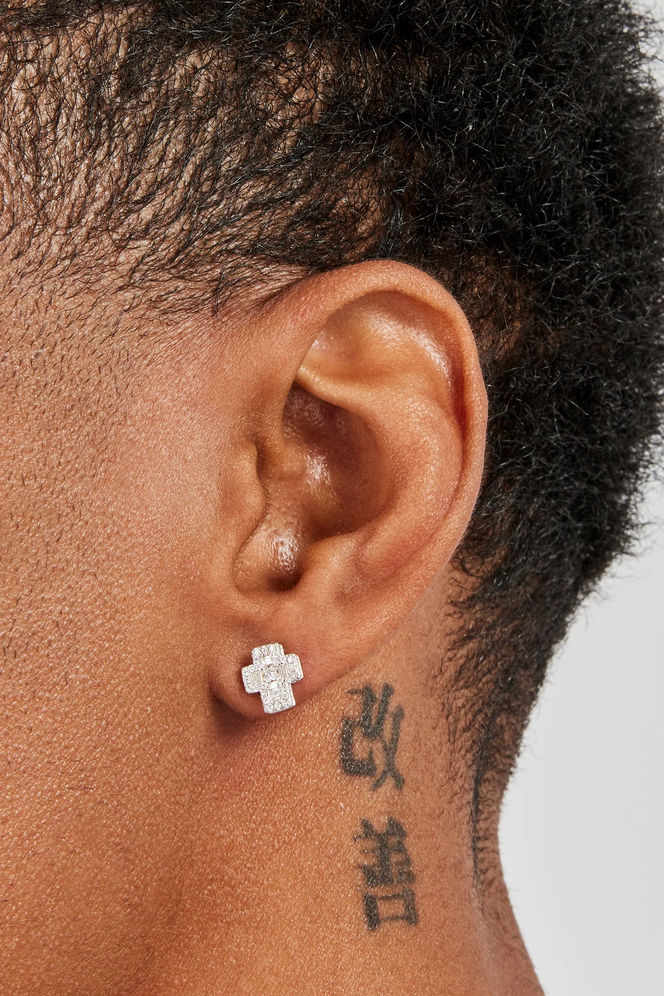 Moissanite Baguette Cross Studs - 8mm - Image 2