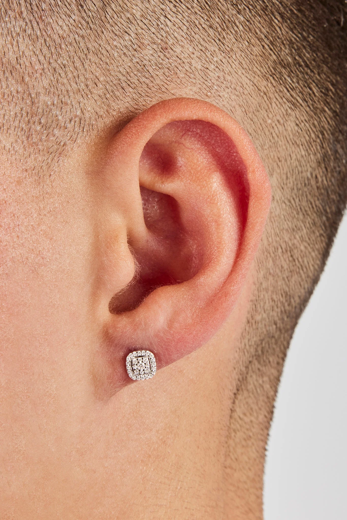 Moissanite Outline Cluster Stud Earrings - 6mm - Image 2