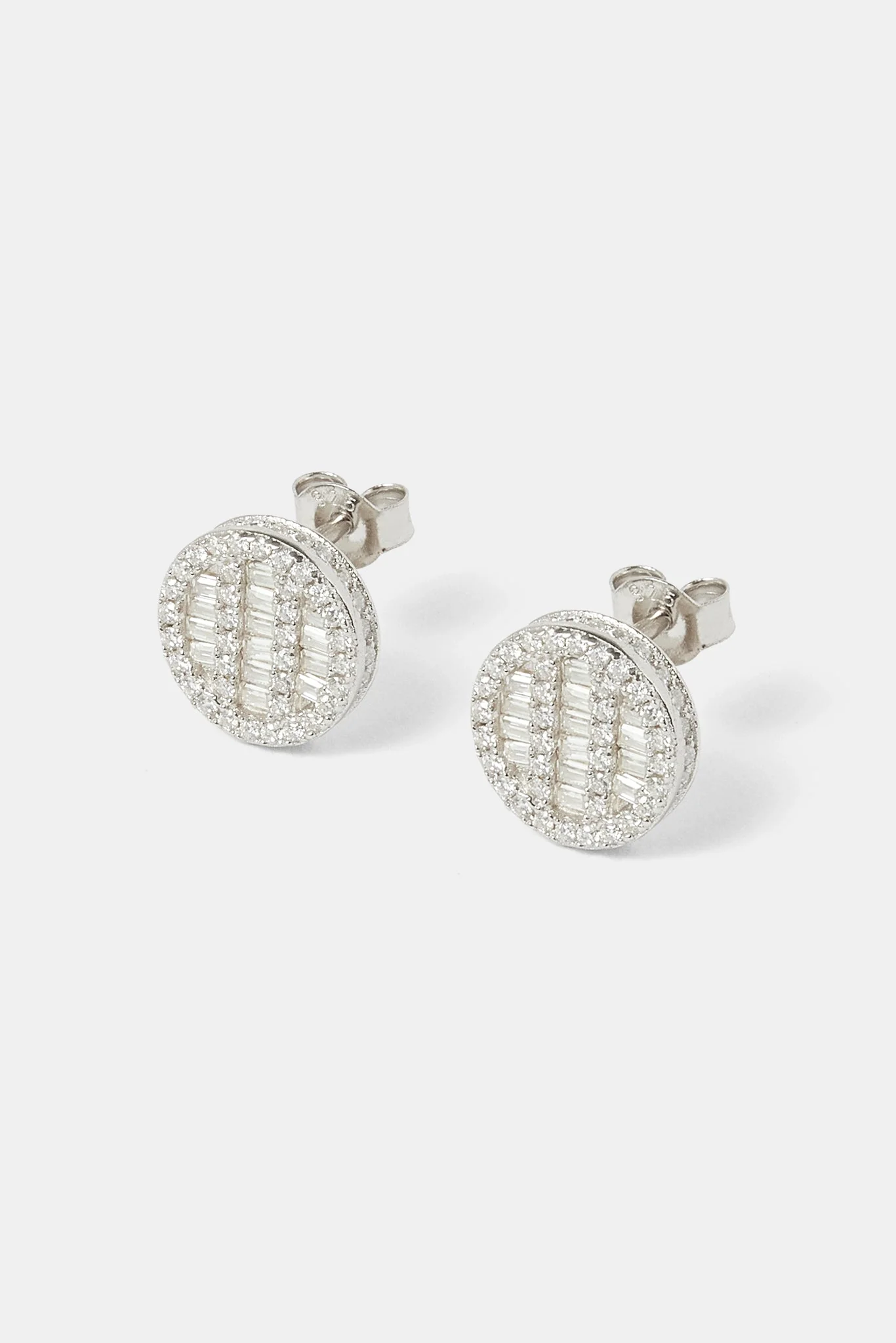 Moissanite Round Baguette Stud Earrings - 10mm