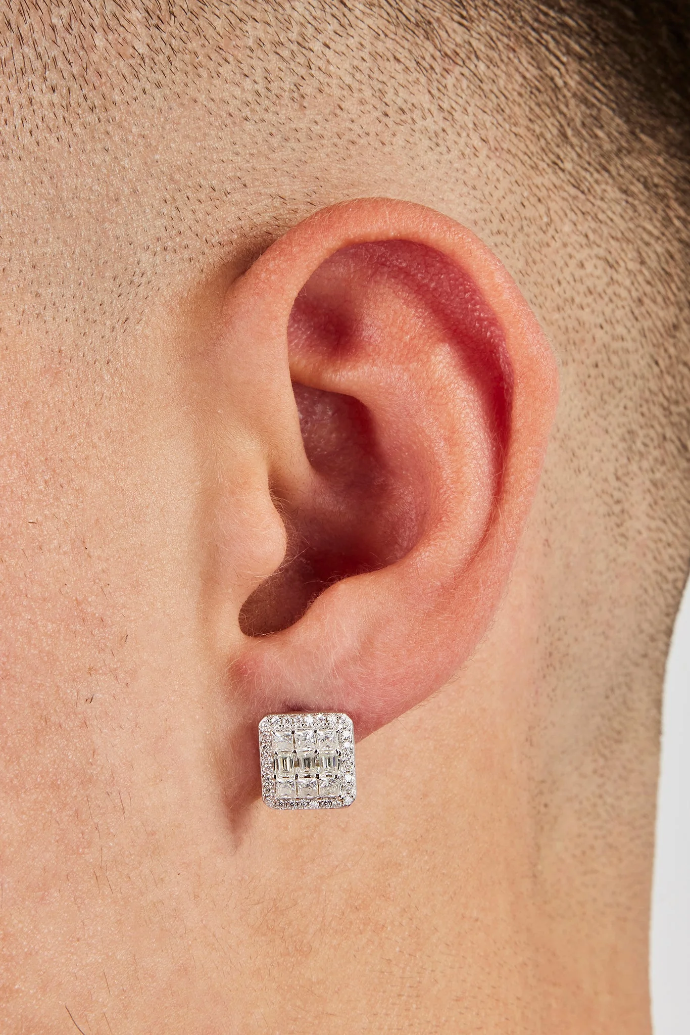 Moissanite Square Baguette Stud Earrings - 10mm - Image 2