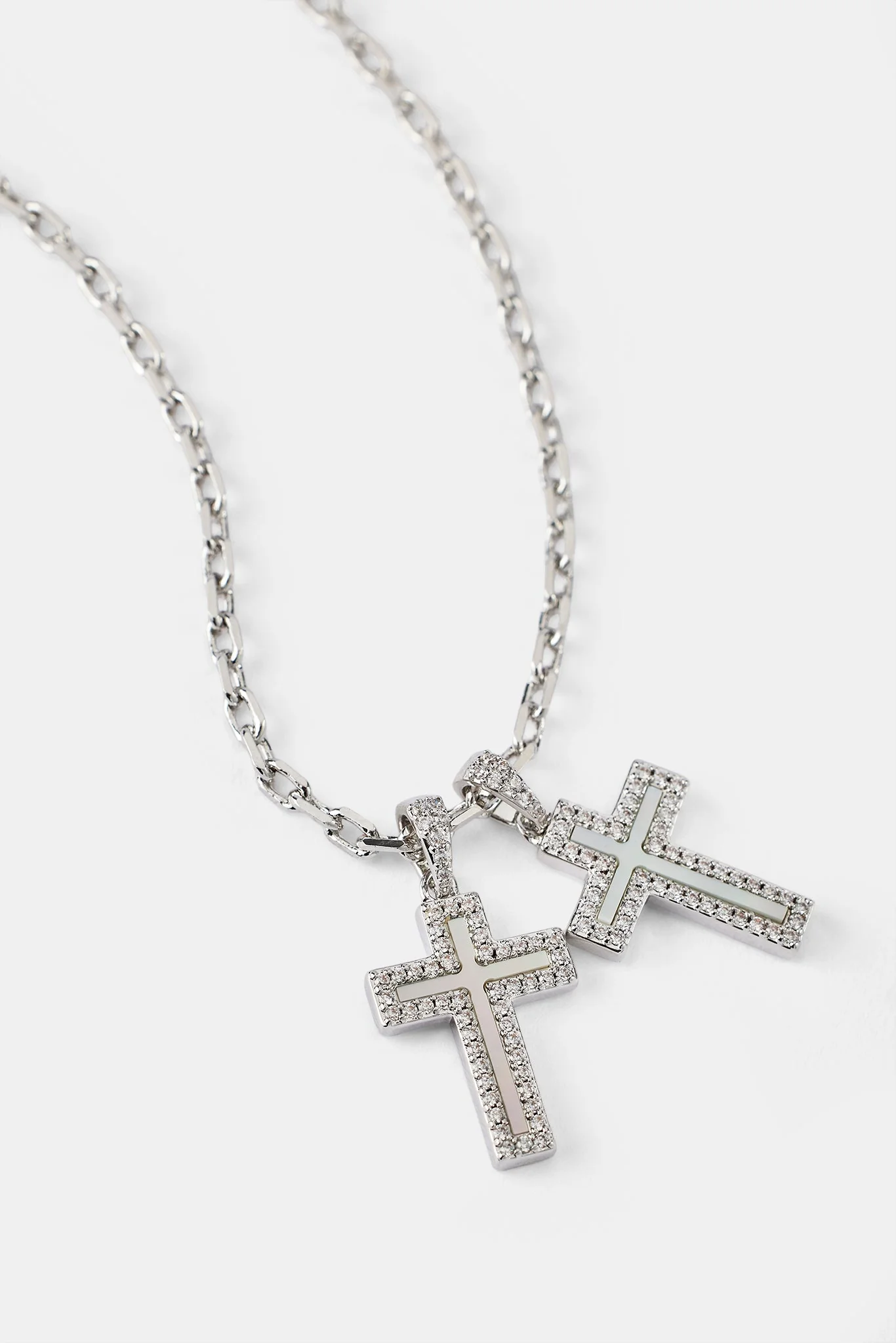 Mother Of Pearl Double Cross Necklace - 15mm - White - Image 3