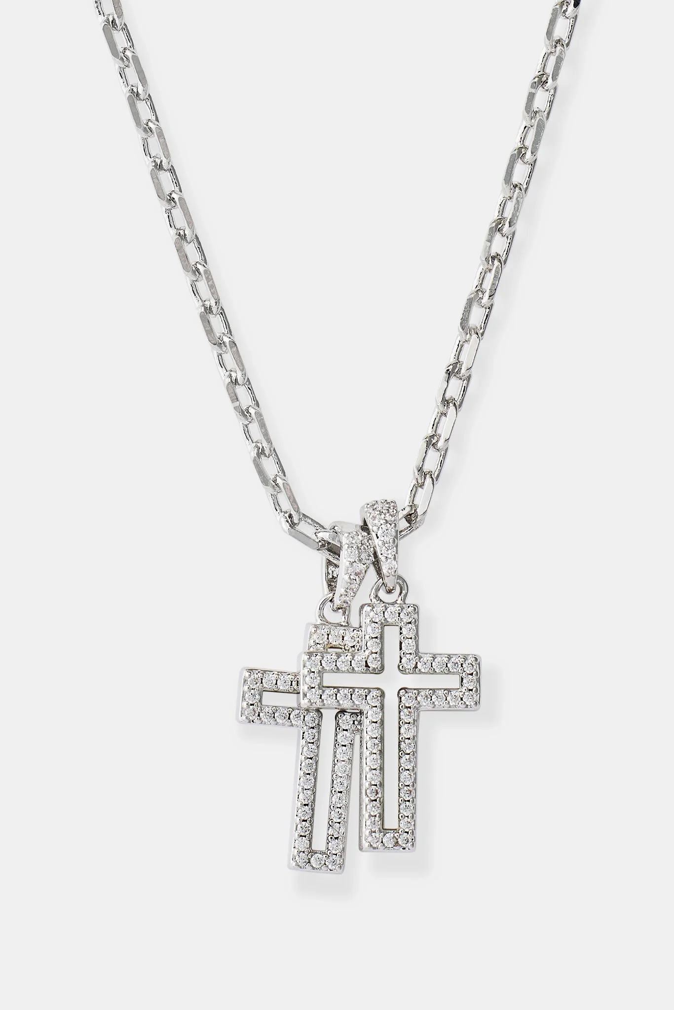 Mother Of Pearl Double Cross Necklace - 15mm - White - Image 4