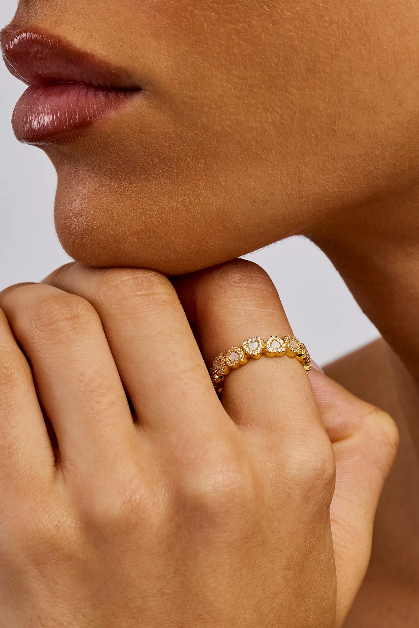 Mother Of Pearl Heart Band Ring - 5mm - Gold
