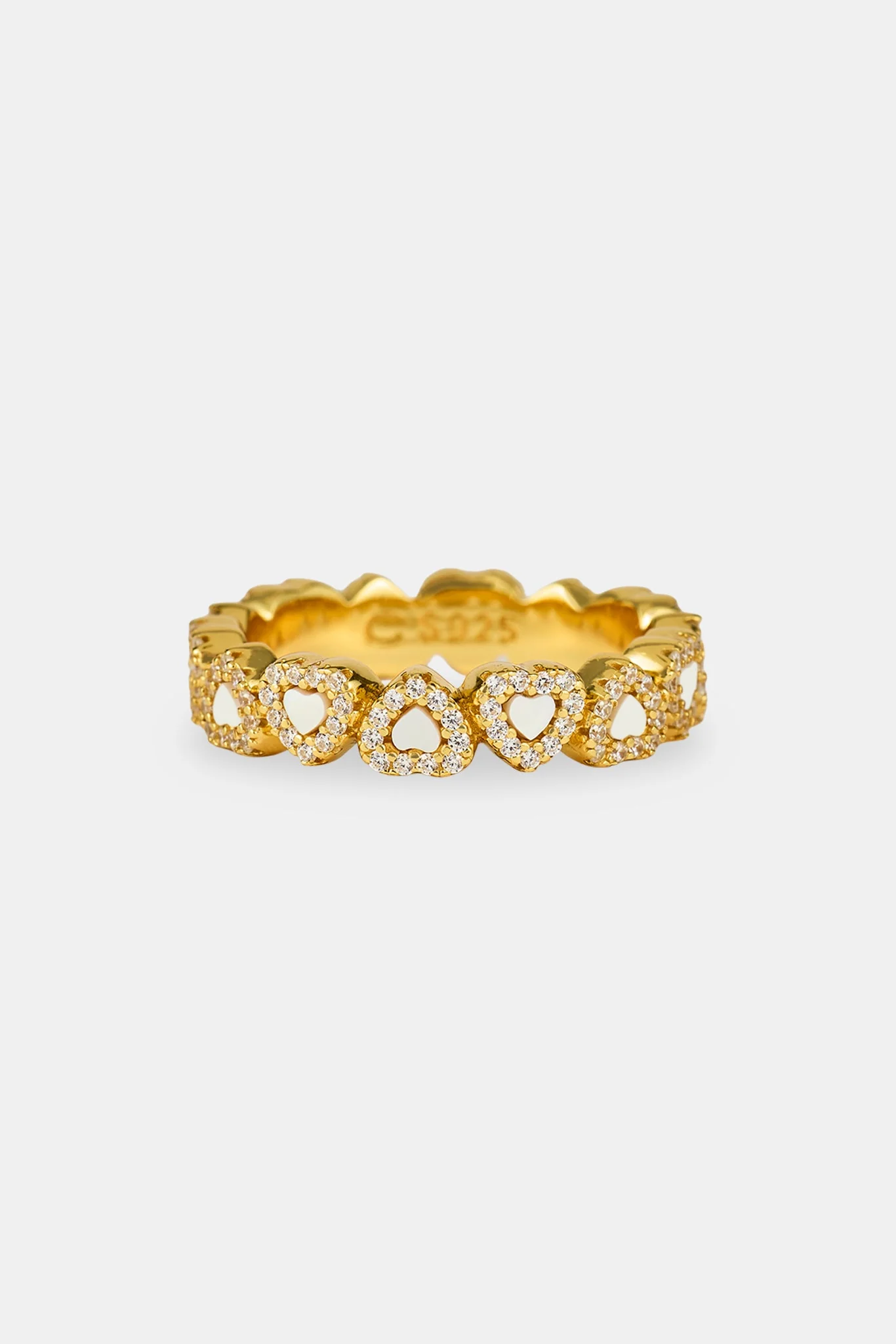 Mother Of Pearl Heart Band Ring - 5mm - Gold - Image 2