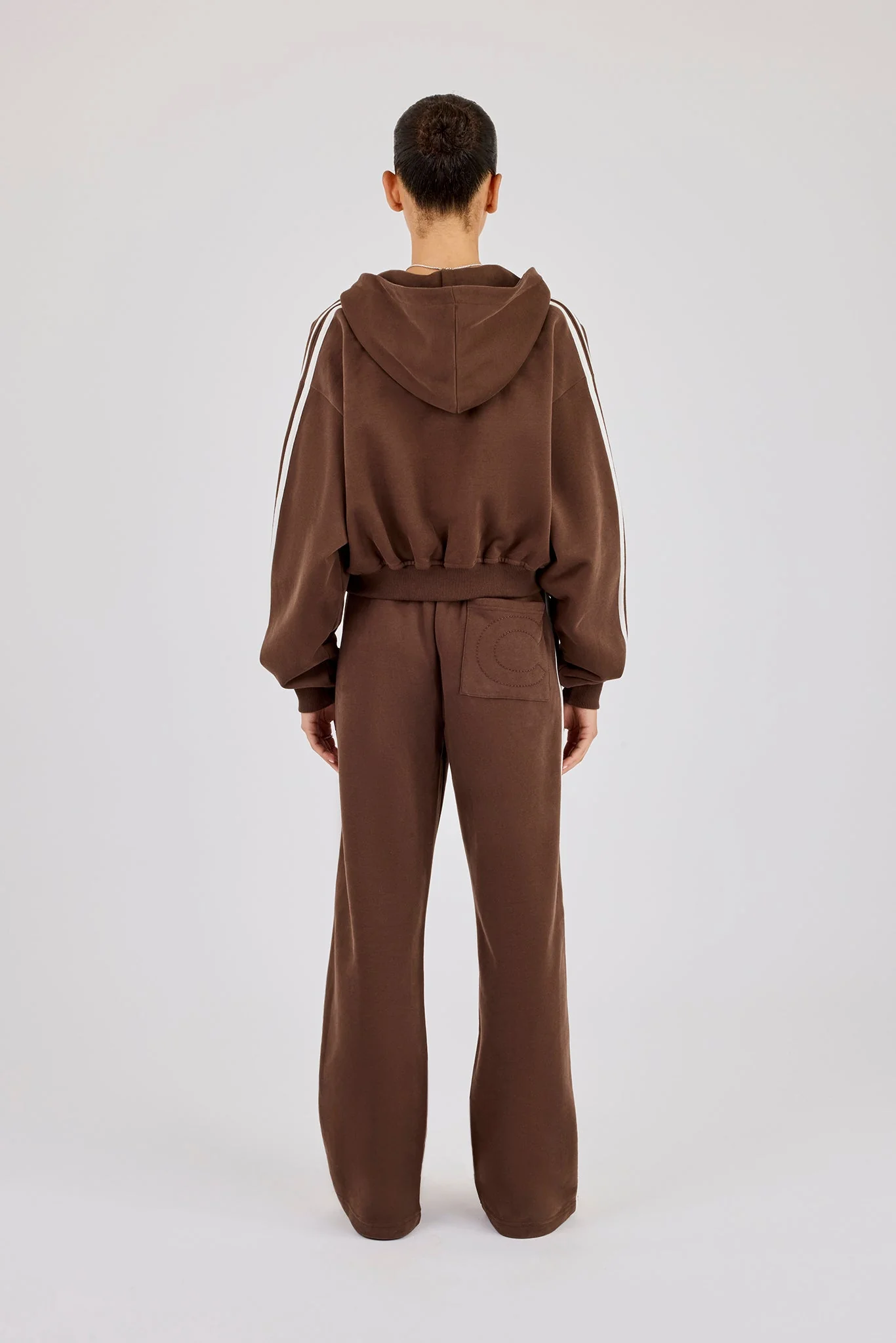 Moto Boxy Zip Through Hoodie & Wide Leg Jogger - Washed Chocolate - Image 4
