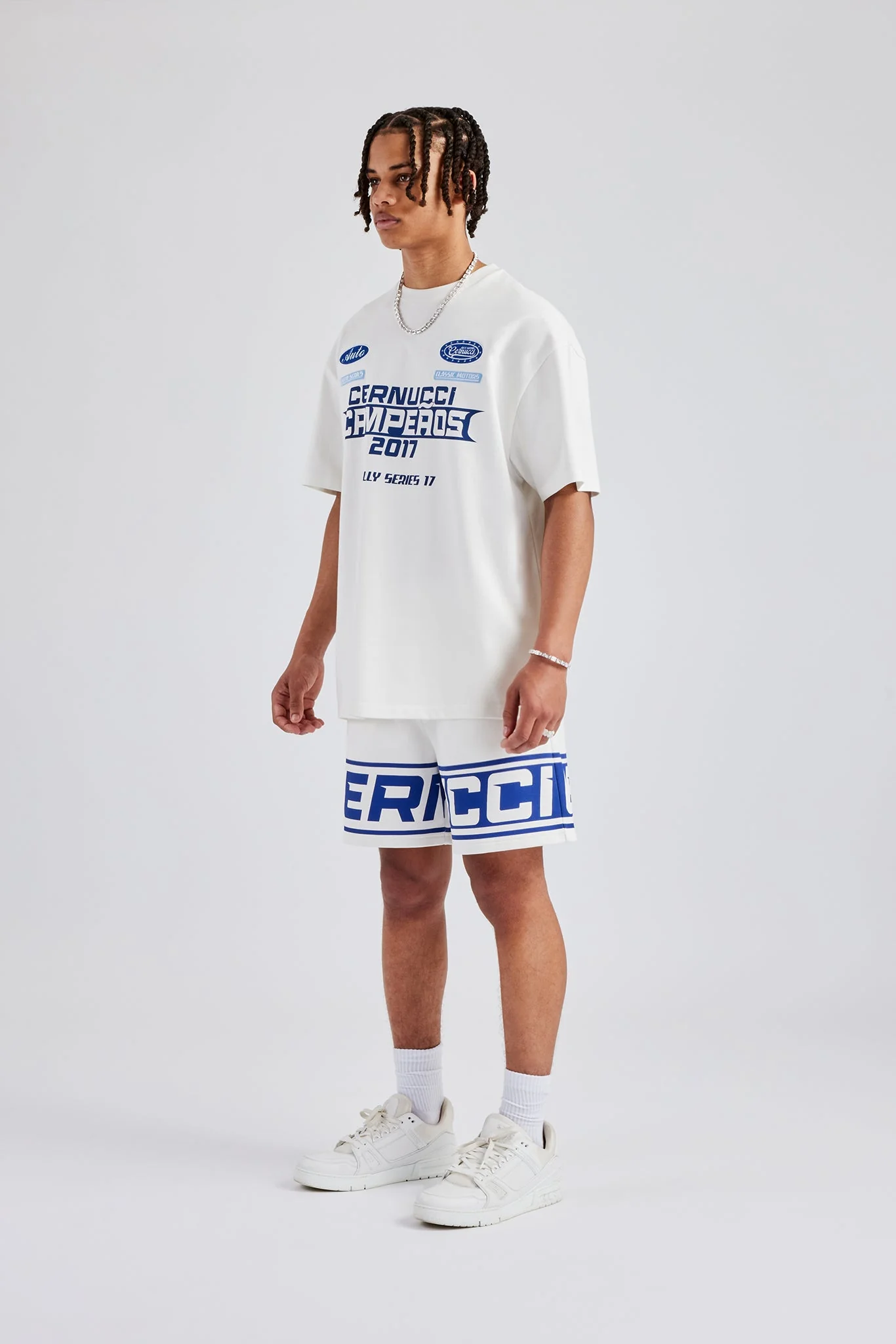 Moto Champions Oversized T-Shirt & Short Set - Off White - Image 2