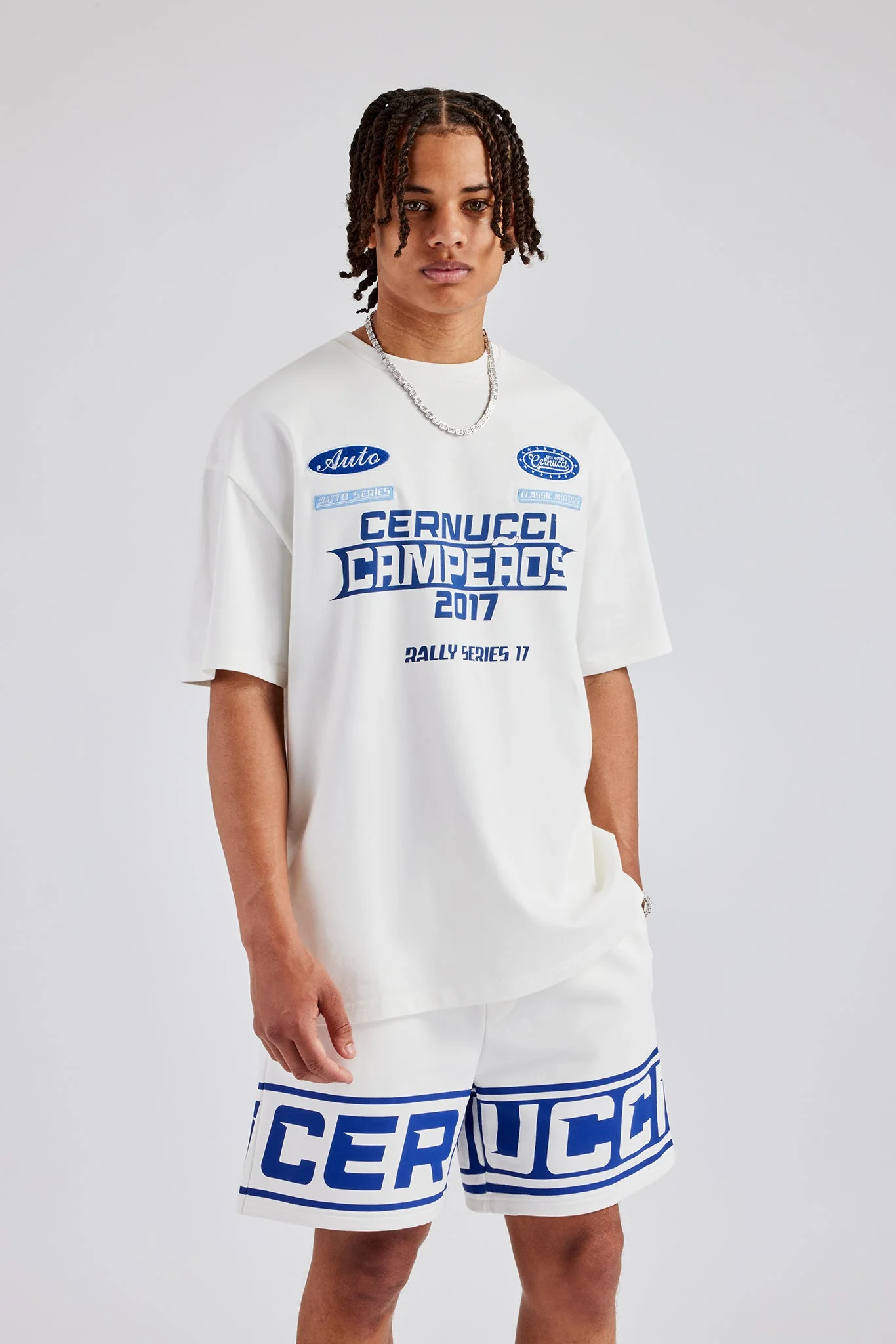 Moto Champions Oversized T-Shirt & Short Set - Off White - Image 4