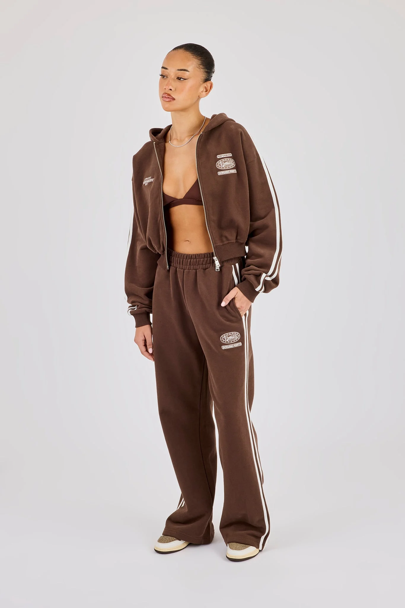 Moto Wide Leg Jogger - Washed Chocolate - Image 4