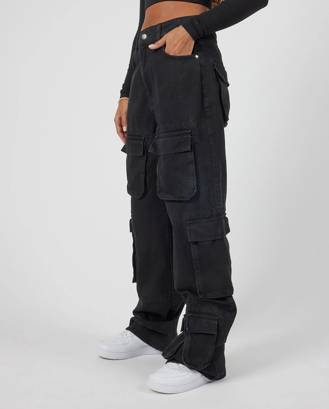 Multi Cargo Pocket Jeans - Black - Image 3