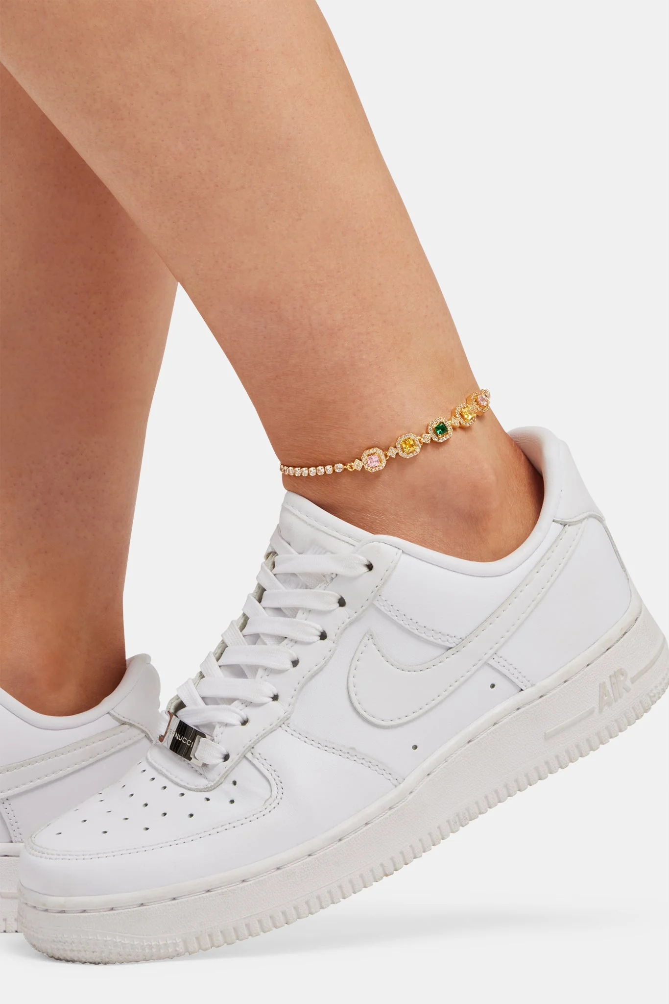 Multi Colour Cluster Tennis Anklet - Gold - Image 2