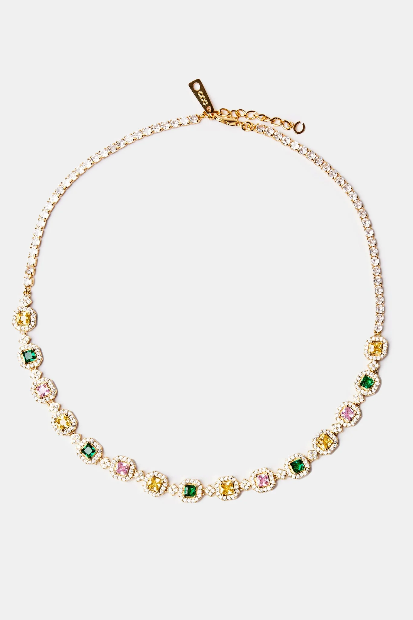 Multi Colour Cluster Tennis Chain - Gold - Image 2