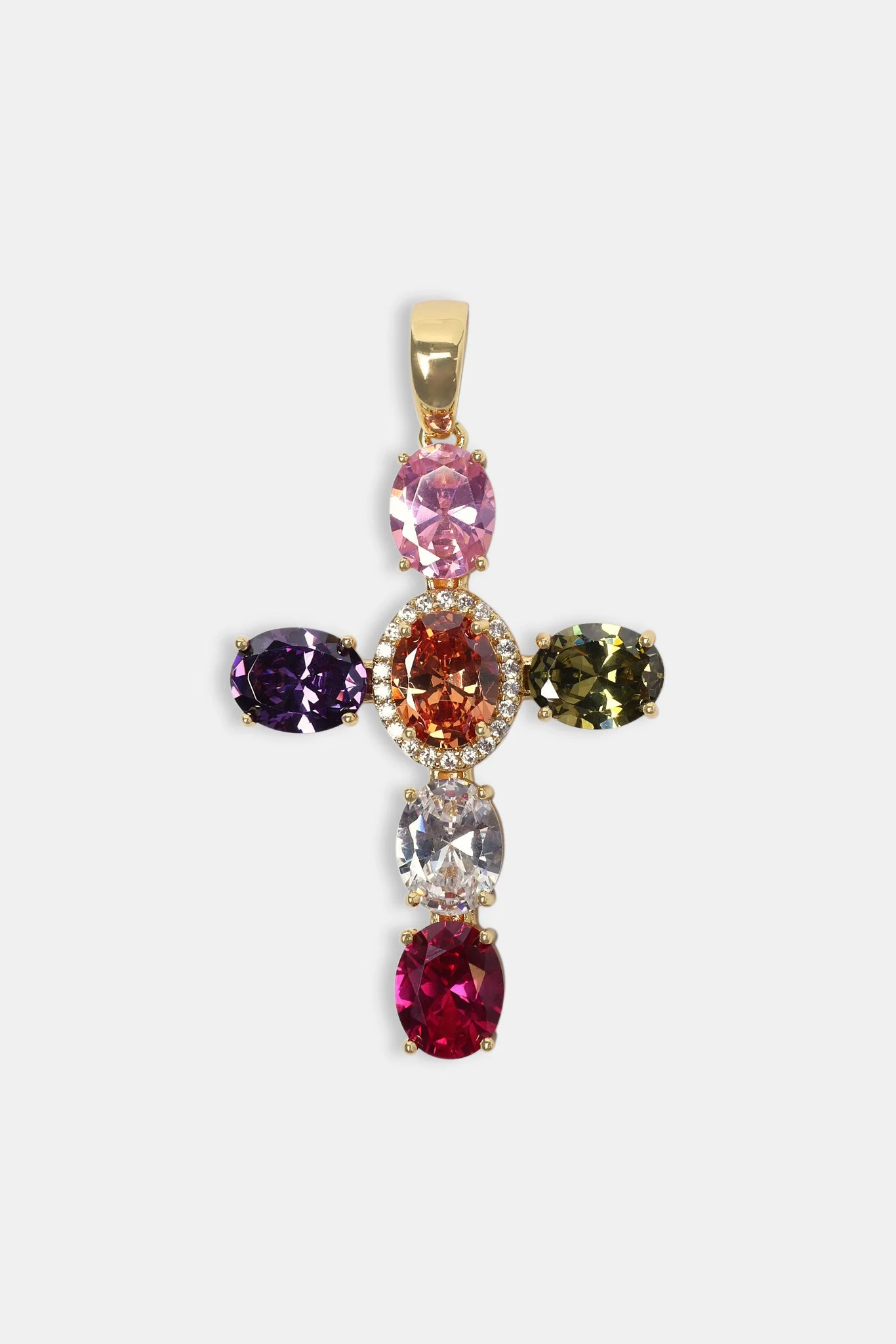Multi Colour Gem Cross Pendant & 5mm Tennis Chain - Gold - Image 2