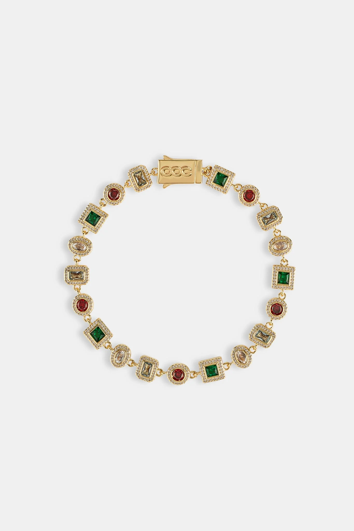 Multi Colour Mixed Shape Cluster Bracelet - 6mm - Gold - Image 2