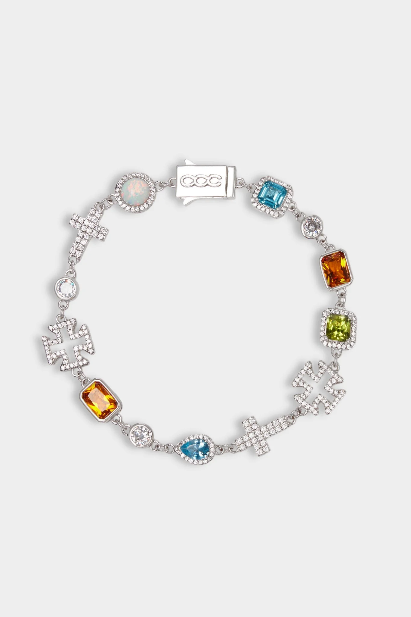 Multi Gemstone & Cross Bracelet - White - 10mm - Image 2