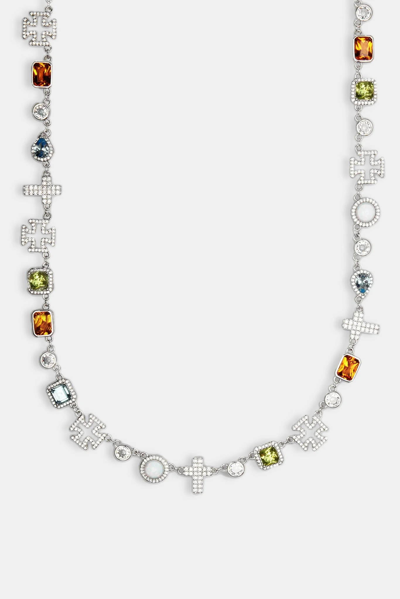 Multi Gemstone & Cross Chain - White - 10mm