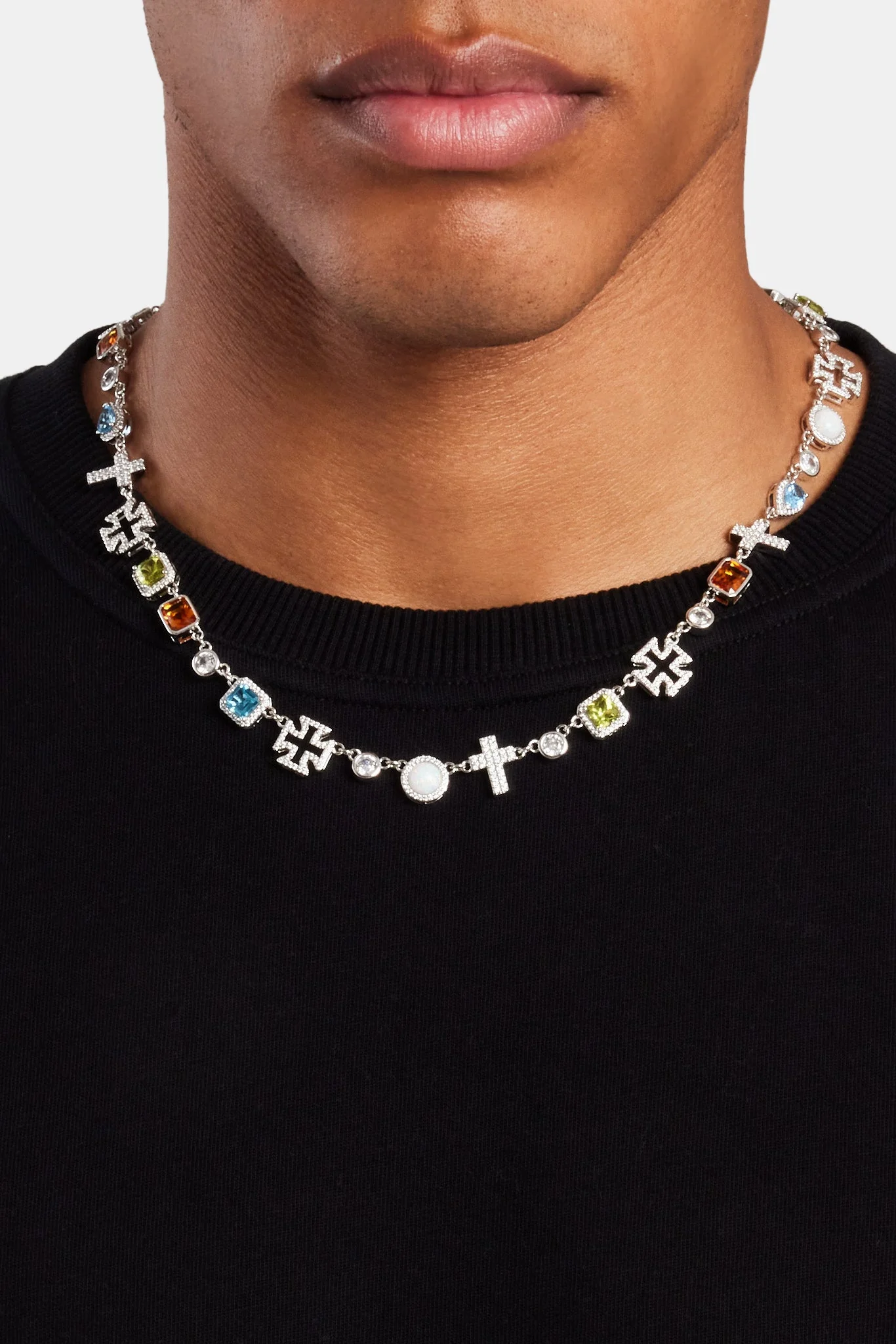 Multi Gemstone & Cross Chain - White - 10mm - Image 2