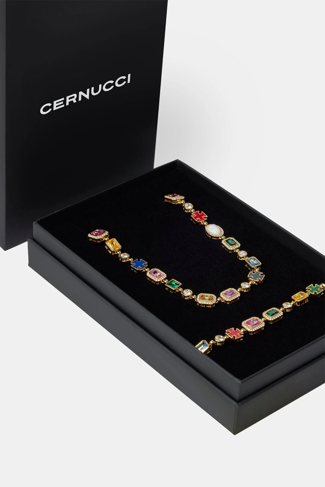 Multi Gemstone Motif Chain & Bracelet Set - Gold - Image 2