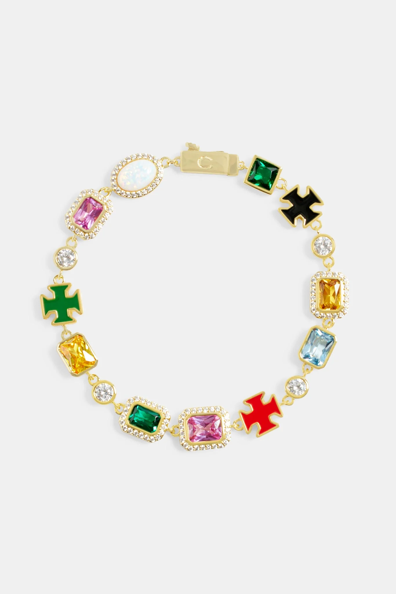 Multi Gemstone Motif Necklace & Bracelet - Gold - 10mm - Image 5